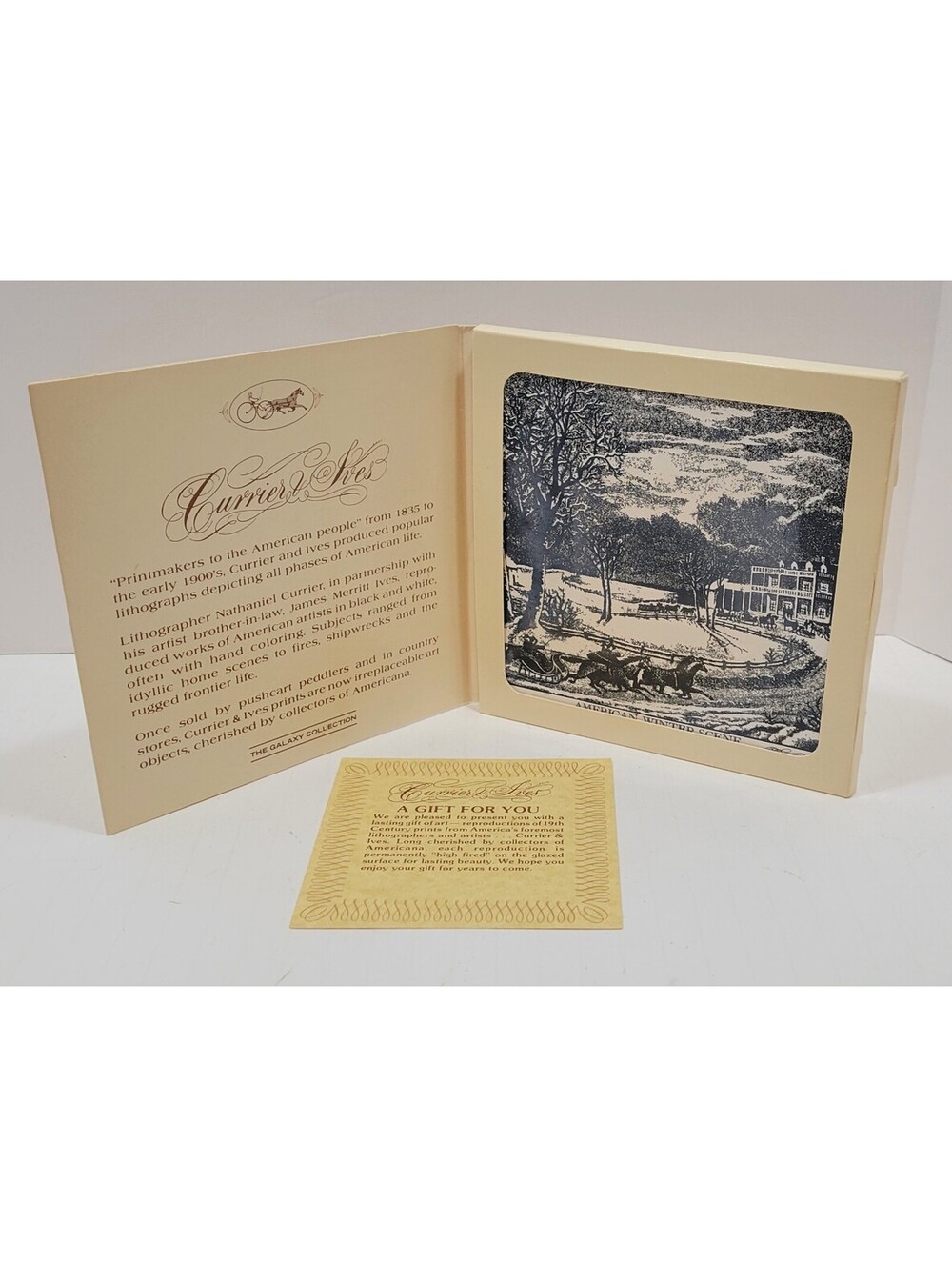 Vintage Currier and Ives American Winter Scene Ceramic Tile Trivet - 6x6